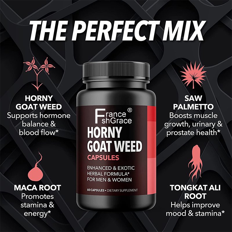 Horny Goat Weed Extract Complex Capsules with L Arginine Maca Root Enhanced Energy and Stamina