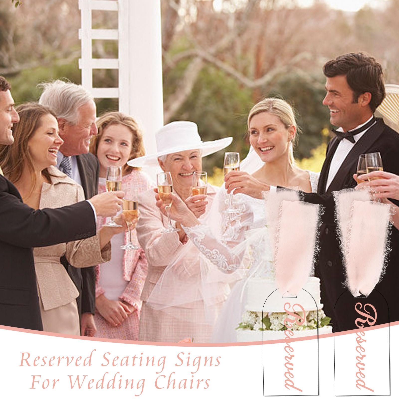 Reserved Seating Signs for Chairs Wedding, Blank Acrylic Reserved Signs with Pink Silk Ribbon for Wedding Clear Chairs Signs