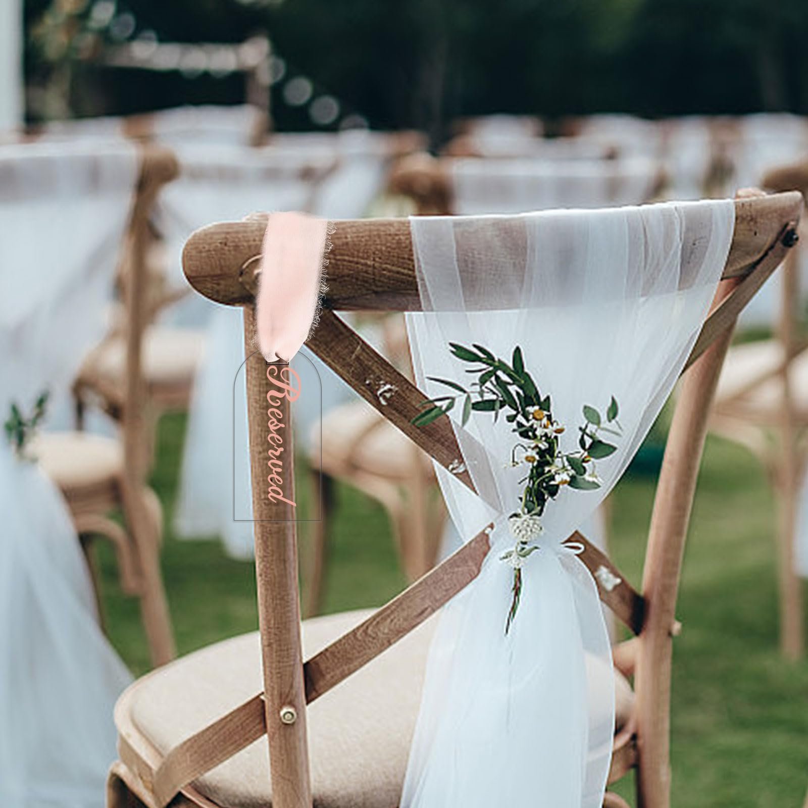 Reserved Seating Signs for Chairs Wedding, Blank Acrylic Reserved Signs with Pink Silk Ribbon for Wedding Clear Chairs Signs