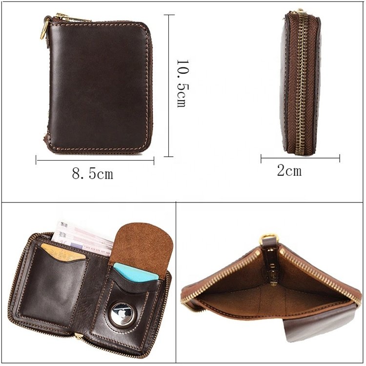 Genuine Leather Wallet Money Bag With Tracker Holder RFID Zipper Card Bag Anti-lost Coin Purse