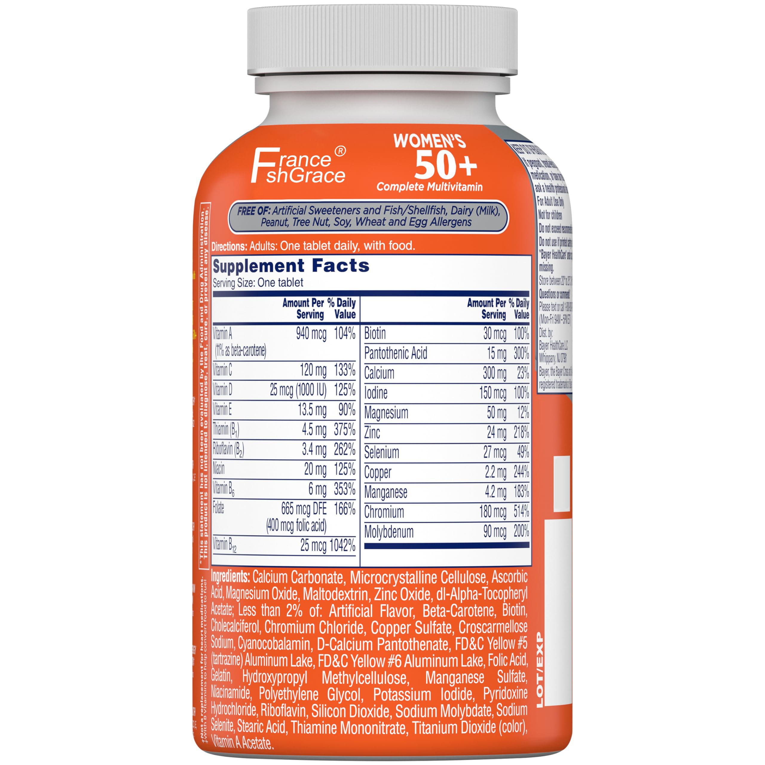 Women's 50+ Multivitamins Multivitamin for Women with Vitamin A, C, D, E and Zinc for Immune Health Support