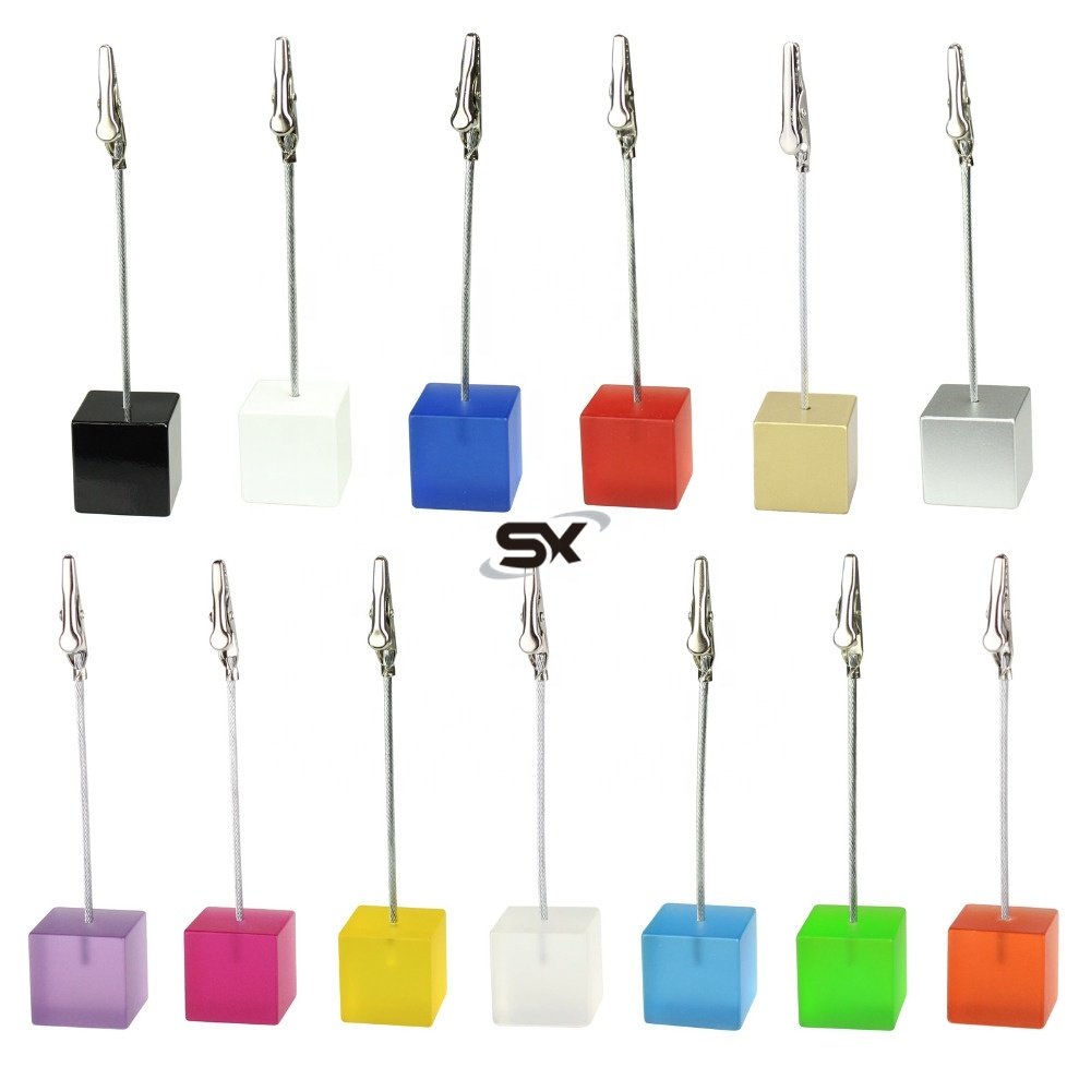 Custom logo Cube Stand Alligator Wire Photo Clip Table Wedding Party Place Favor Customized Gift Note Clamp Memo Card Holder