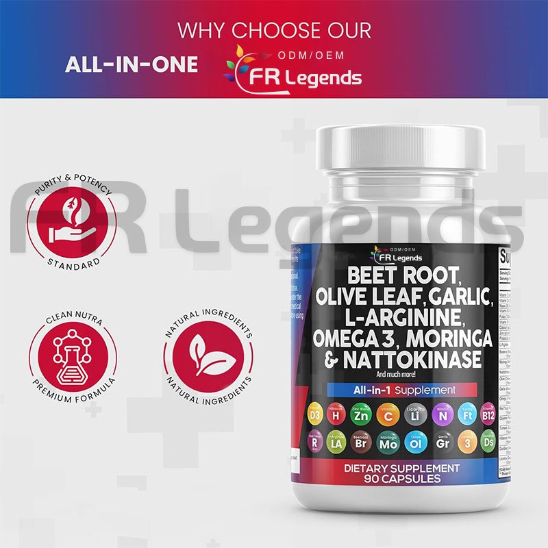Beet Root Capsules 6000mg Olive Leaf 6000mg Nattokinase 4000 FU Garlic Extract L-Arginine Omega 3 For Healthy Support Supplement