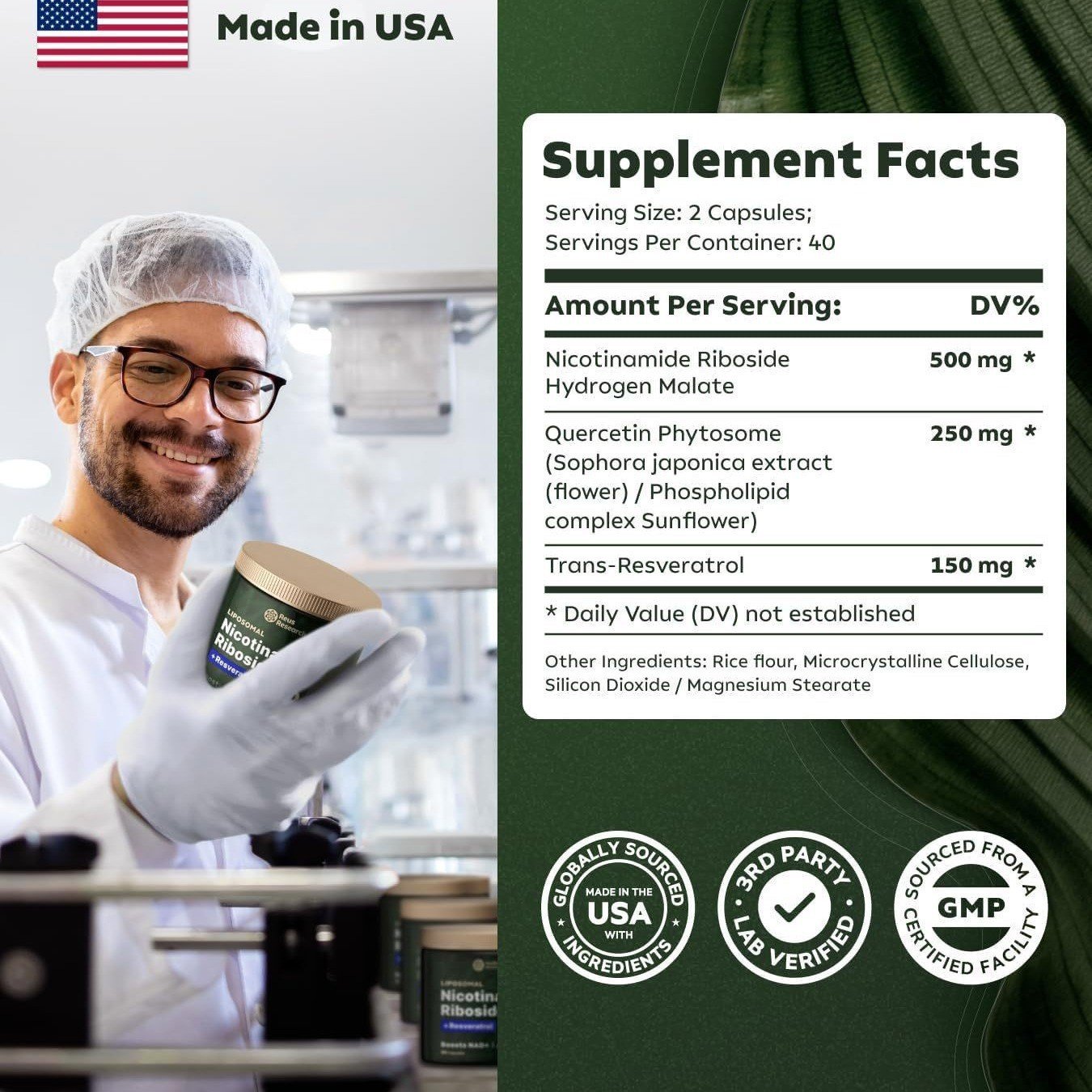 OEM Nicotinamide Riboside Resveratrol 80 Capsules 900mg Boosts NAD+ Booster Anti Aging Cell Booster NAD Dietary Supplement