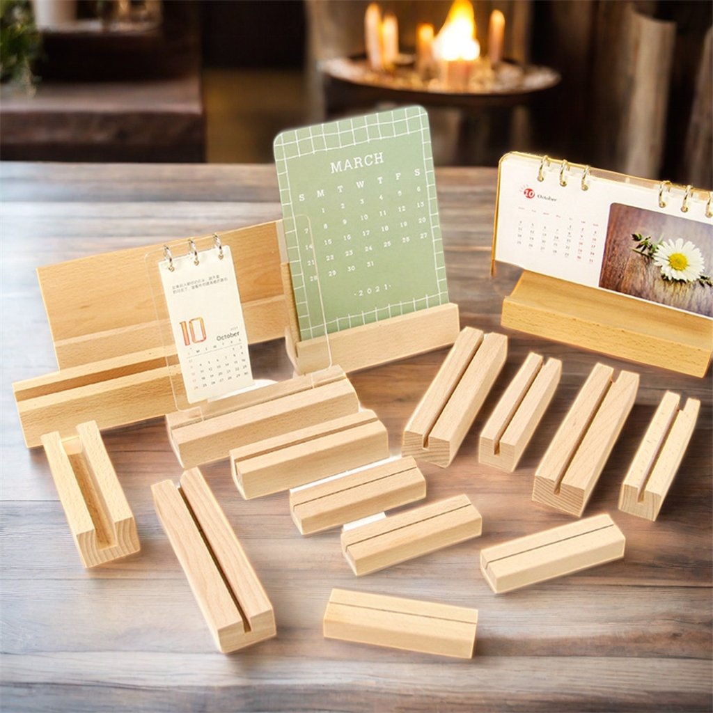 PUSELIFE High Quality Beech Wooden Calendar trophy Base Photo Base trading card stand Wooden Menu Card Holder wooden base