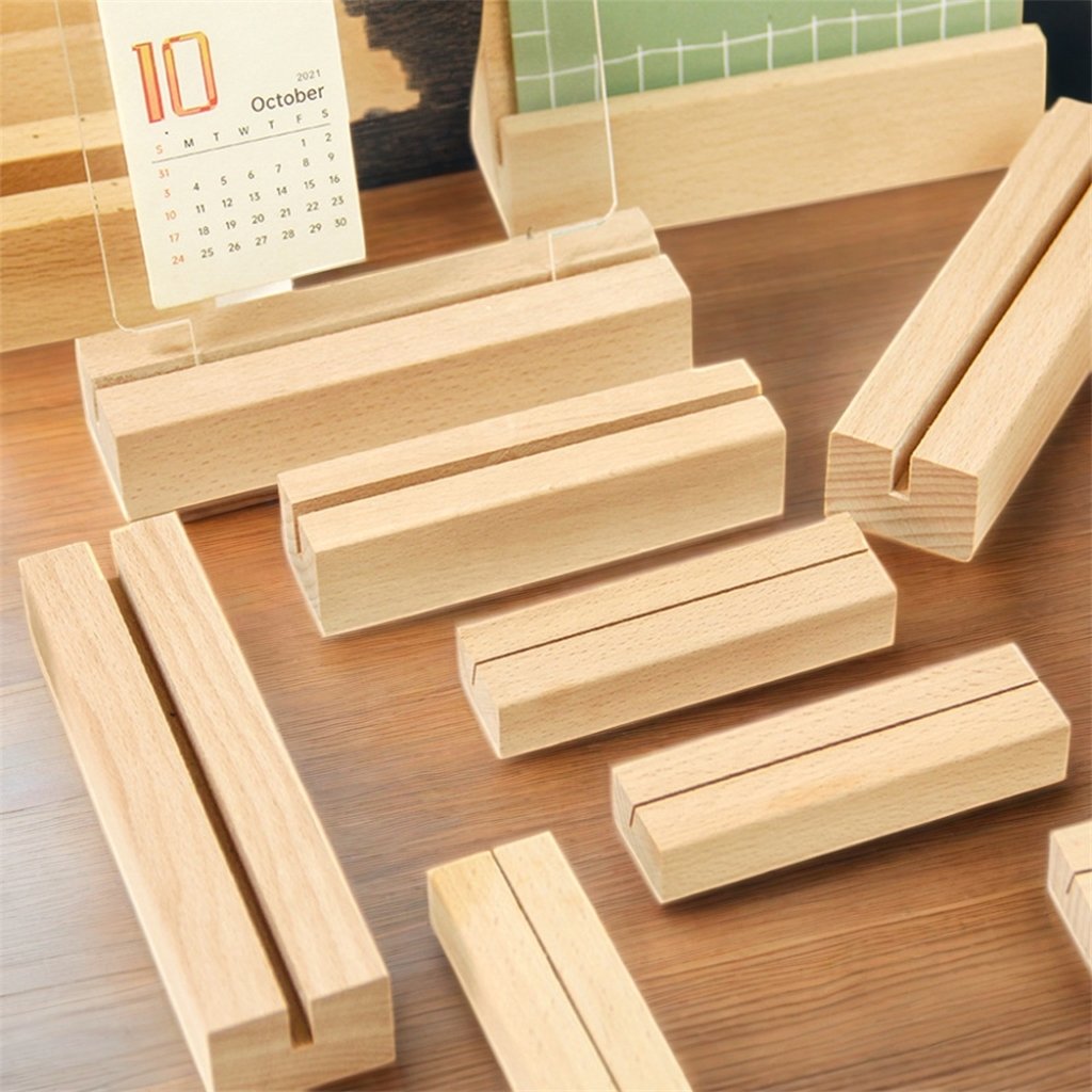 PUSELIFE High Quality Beech Wooden Calendar trophy Base Photo Base trading card stand Wooden Menu Card Holder wooden base