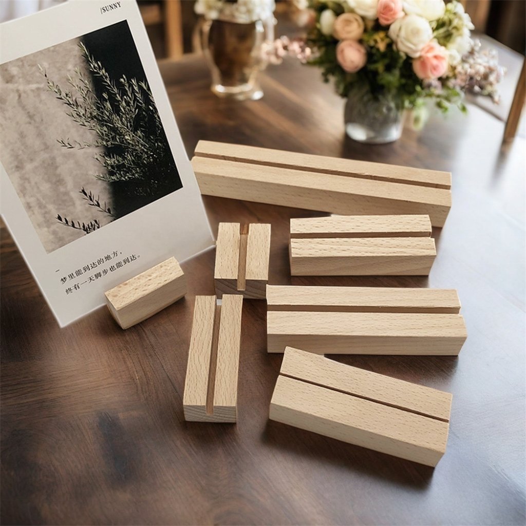PUSELIFE High Quality Beech Wooden Calendar trophy Base Photo Base trading card stand Wooden Menu Card Holder wooden base