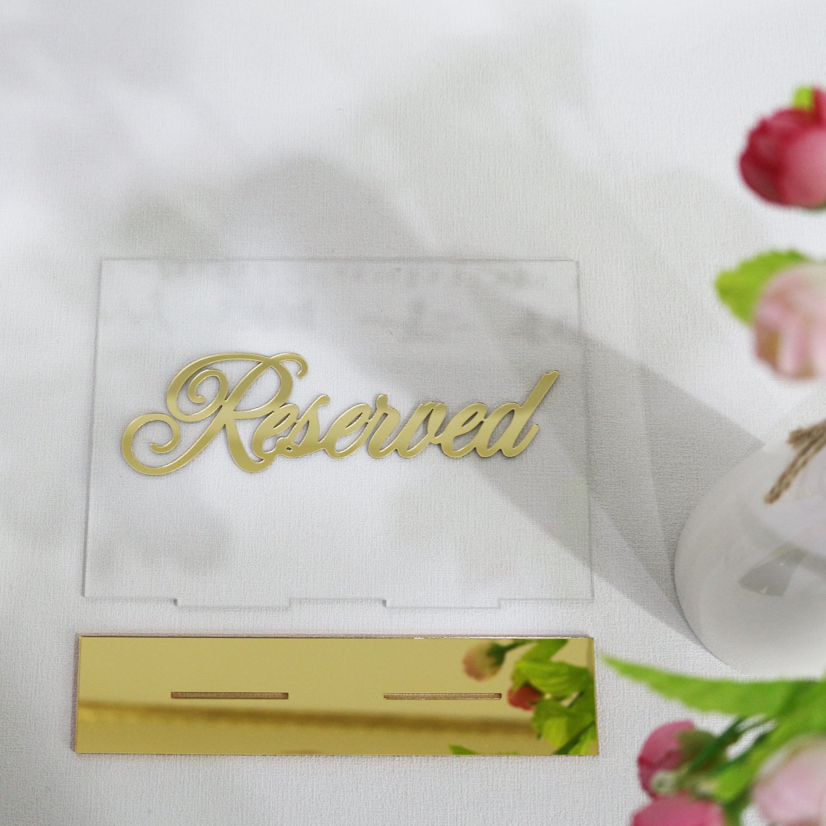 Transparent Acrylic Wedding Banquet Table Card Custom Gold Reserved Card Standing Acrylic Place Cards