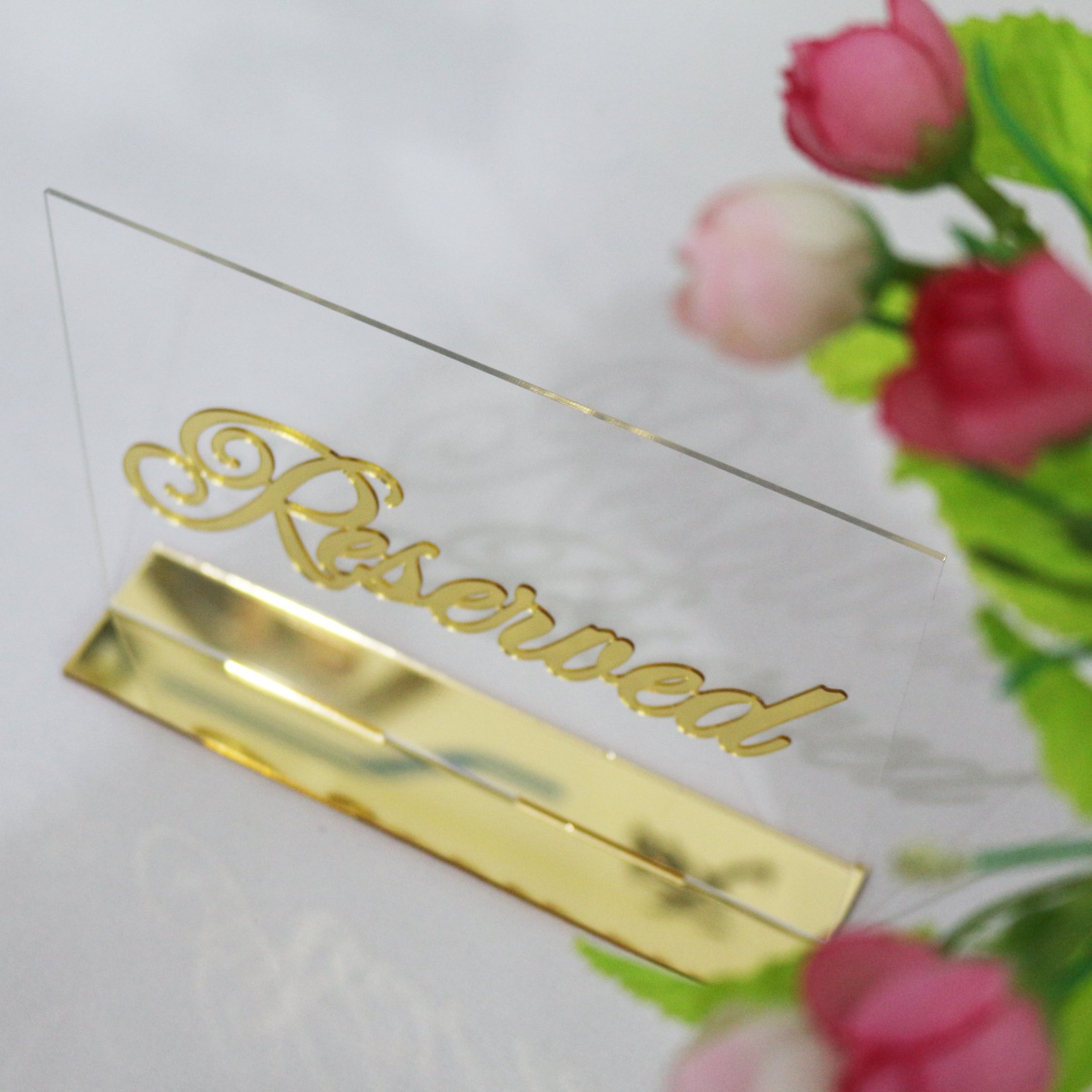 Transparent Acrylic Wedding Banquet Table Card Custom Gold Reserved Card Standing Acrylic Place Cards