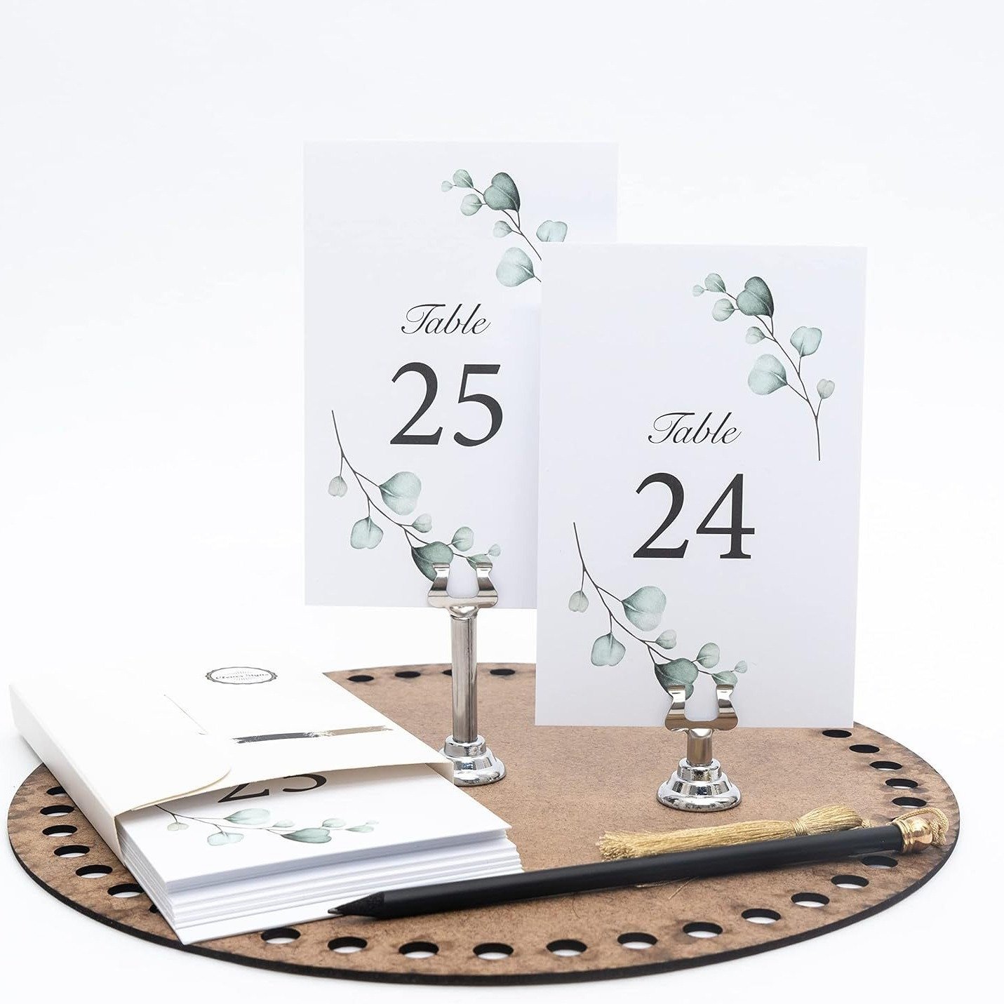 Wedding Table Numbers Cards 1-25 with Head Table Numbers Greenery Eucalyptus Double Sided Table Numbers for Wedding Reception