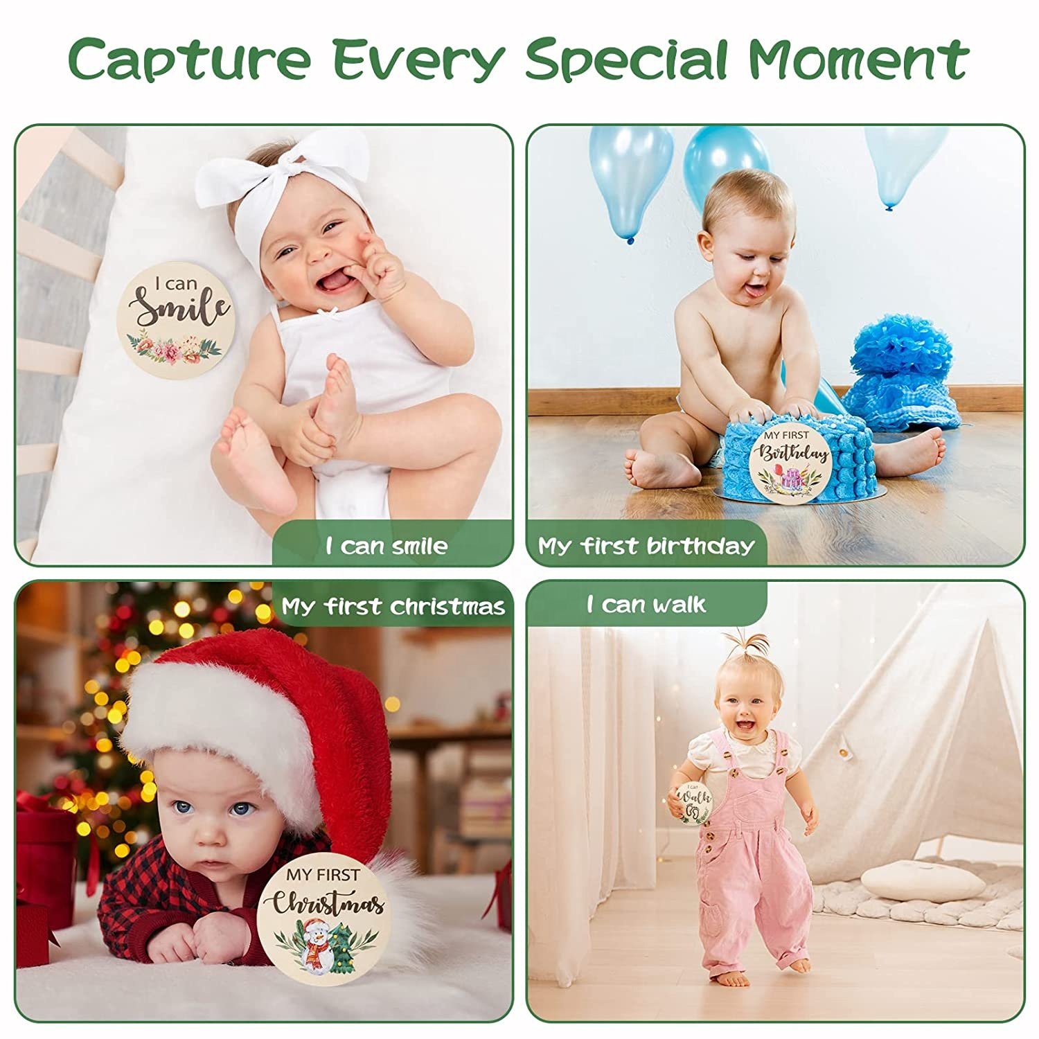 High Quality 10 PC Double Sided Printed Wooden Baby Milestone Plaque Cards for Newborn Disc