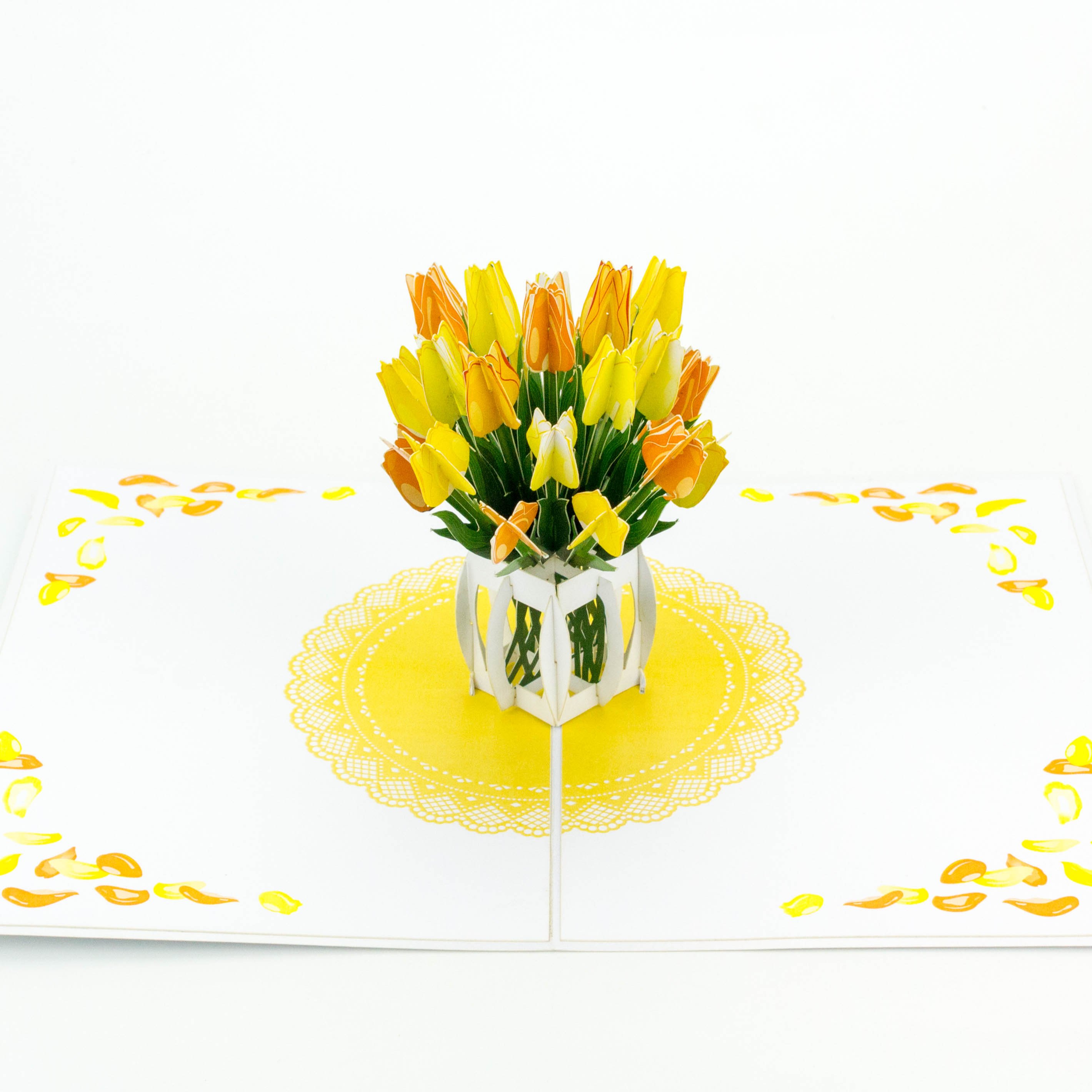 Yellow Tulips in a vase Pop Up Card Handmade Greeting cards from Vietnam handicraft best selling