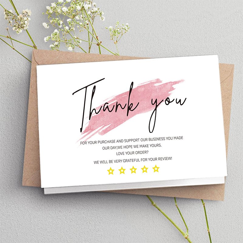 Custom Printed Elegant Gold Hot Stamping Matt Paper Tag Offset Printing New Year 'Thank You' Greeting Cards