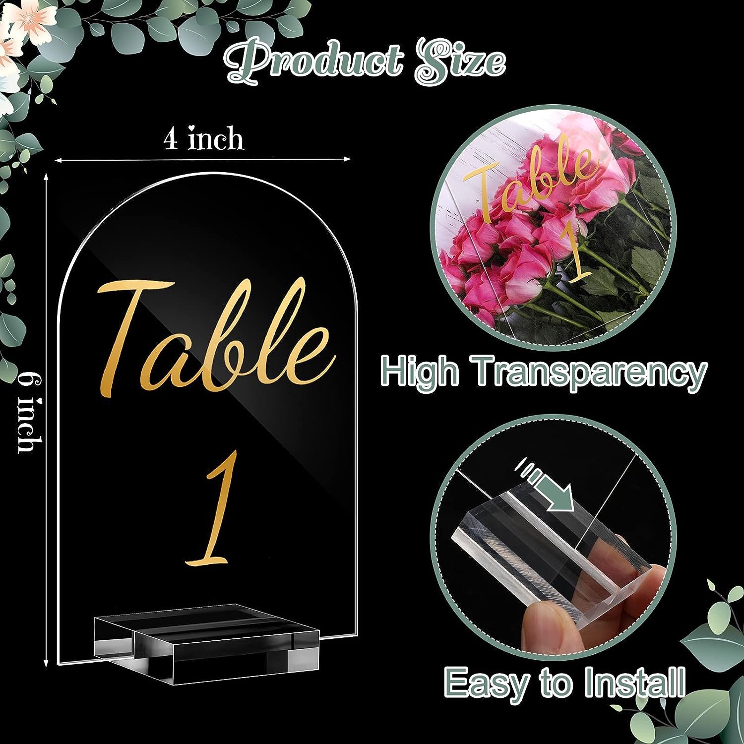 Custom Table Number Sign Holder 4x6 inch Acrylic Wedding Table Numbers with Stand for Reception Centerpiece Decoration