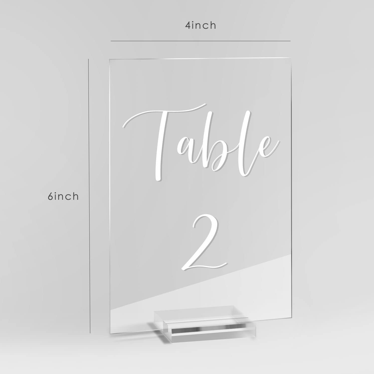 Custom Table Number Sign Holder 4x6 inch Acrylic Wedding Table Numbers with Stand for Reception Centerpiece Decoration
