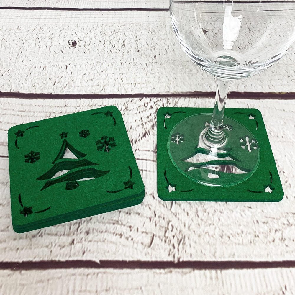 Upin 4pcs Angel or green Christmas Tree Glass Coasters Table Decoration Drinks cup Coasters