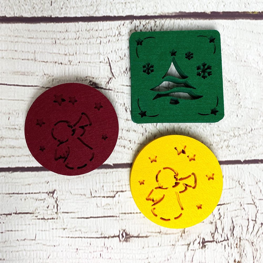 Upin 4pcs Angel or green Christmas Tree Glass Coasters Table Decoration Drinks cup Coasters
