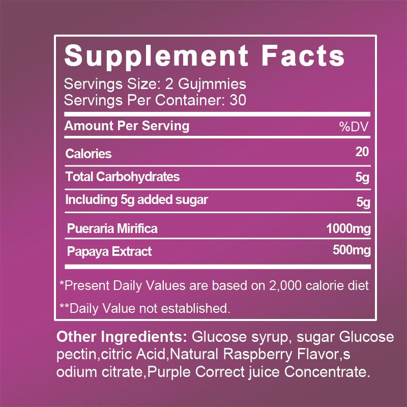Natural Pueraria Lobata Papaya Gummy Breast Enlargement Breast Care Lifting And Firming Butt Enhancement Gummies