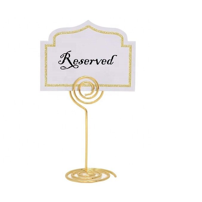 Wedding Decor Supplies Small Name Cards Metal Display Stand Table Sign Stands Golden Place Card Holders