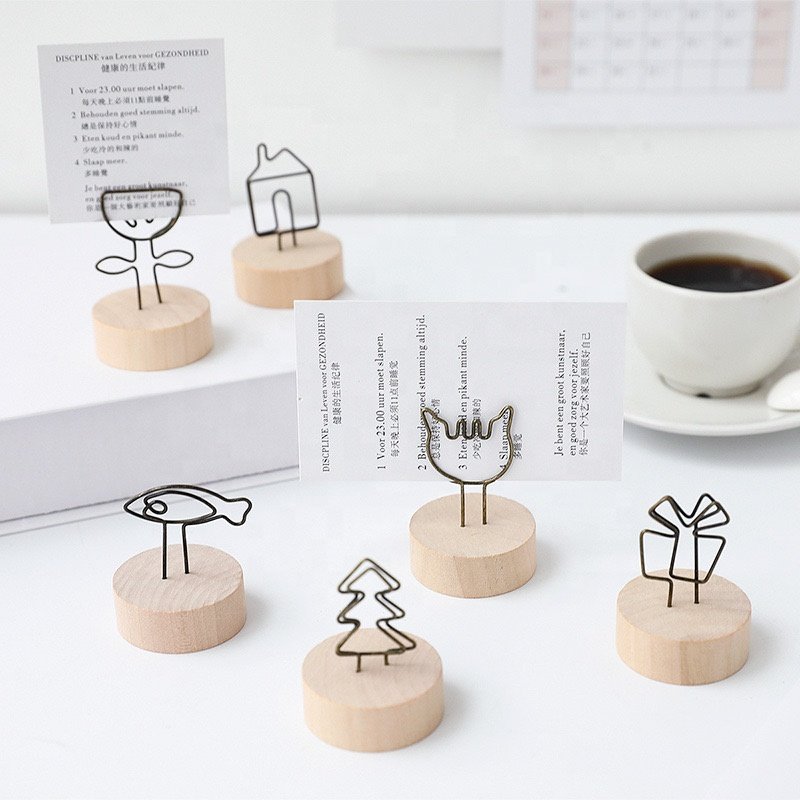 Circular Wooden base Table Number Holder Stand Metal Place Card Holder for Party & home decor