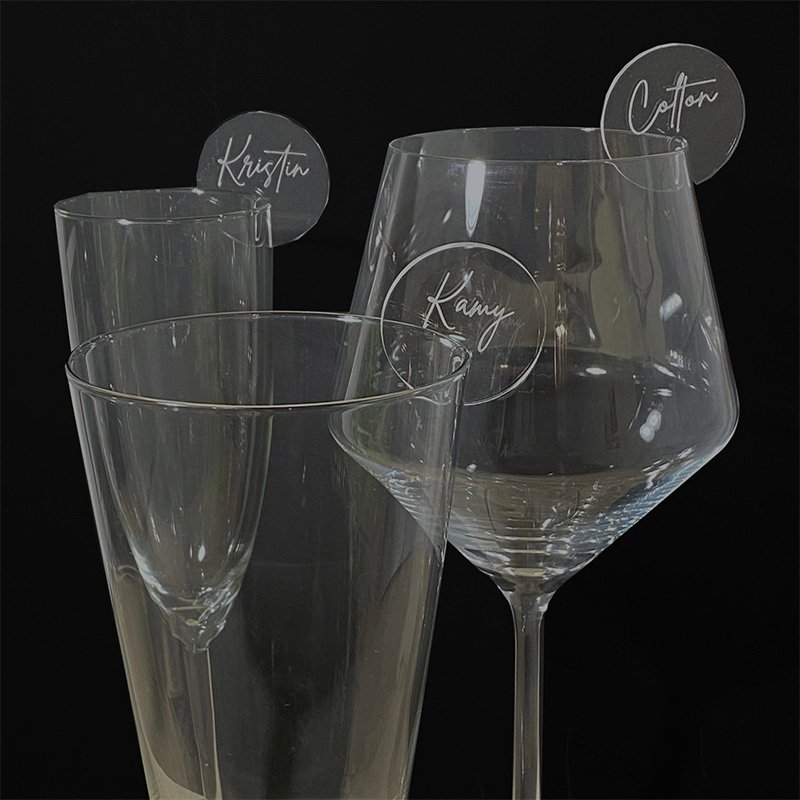 Round Acrylic Drink Tags Lucite Drink Name Place Cards for Champagne Walls Custom Laser Engraved Clear Acrylic Drink Topper