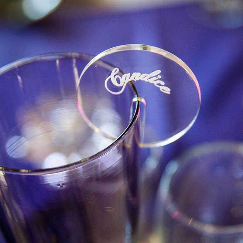 Round Acrylic Drink Tags Lucite Drink Name Place Cards for Champagne Walls Custom Laser Engraved Clear Acrylic Drink Topper