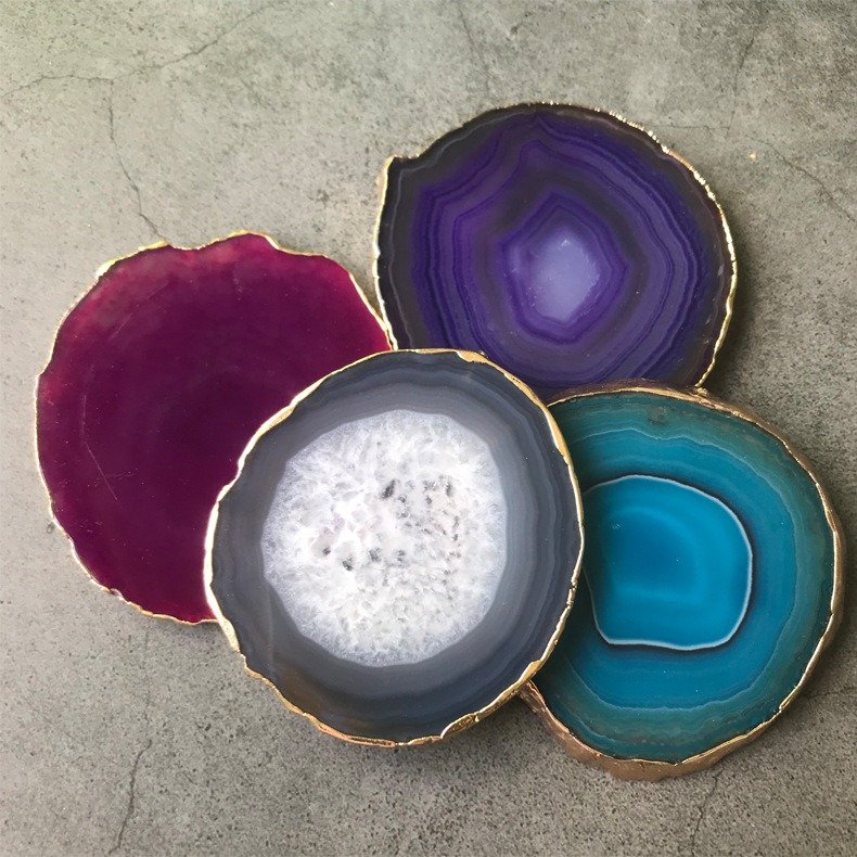 Natural Assorted Crystal Agate Slice Coaster Housewarming Gift Handmade Drink Coaster Wedding Agate Place Cards Crystal Gift