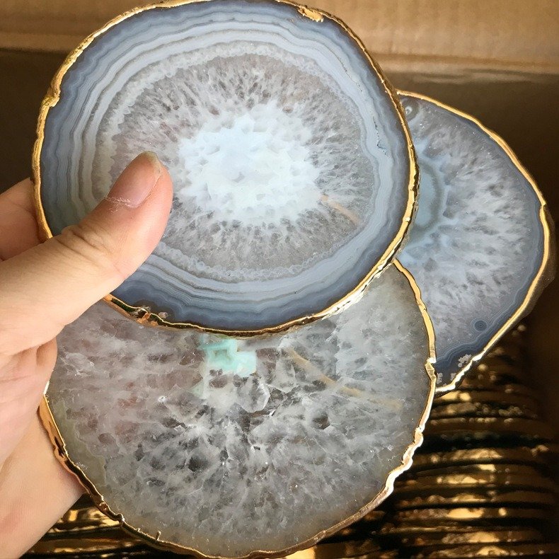 Natural Assorted Crystal Agate Slice Coaster Housewarming Gift Handmade Drink Coaster Wedding Agate Place Cards Crystal Gift