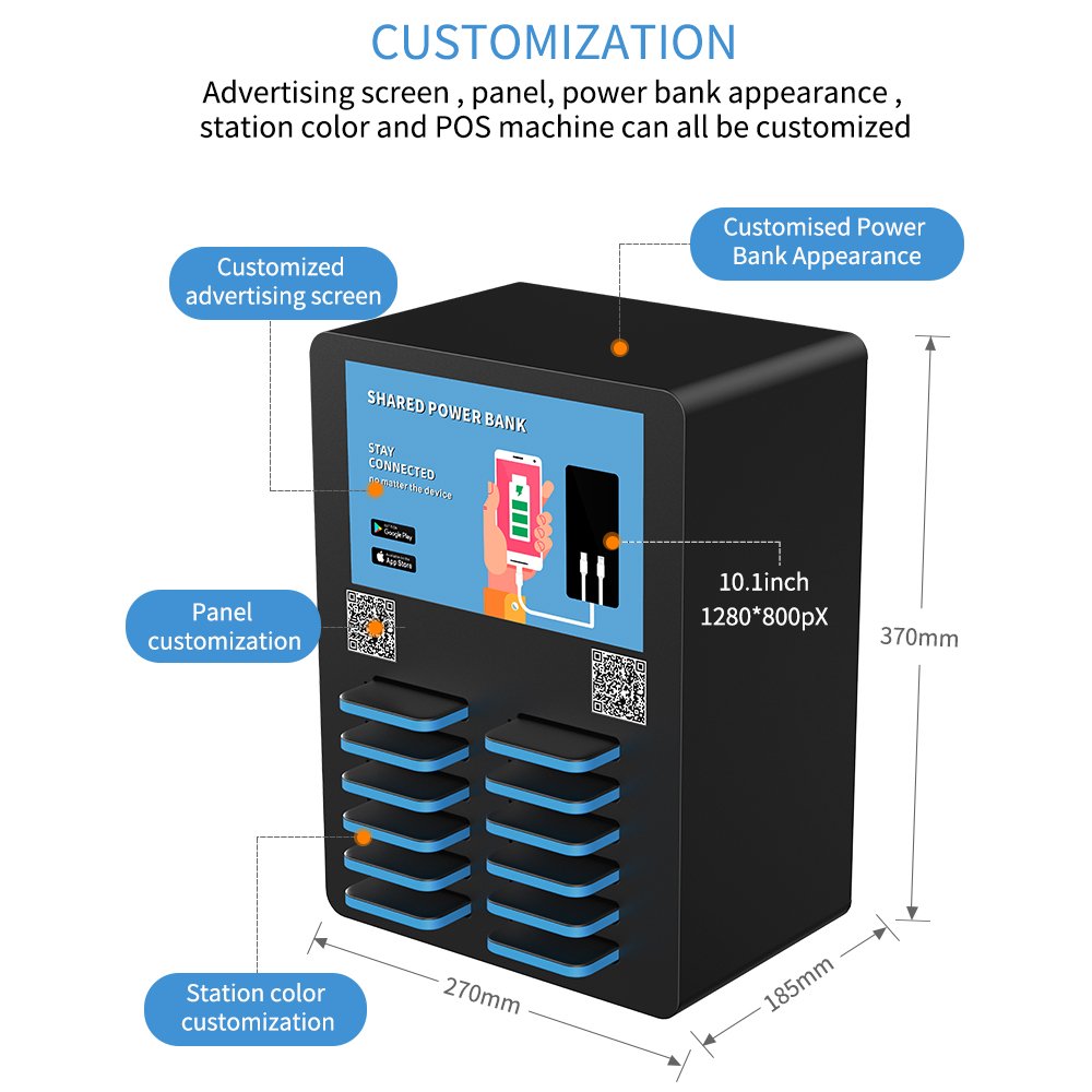 12-Slot Power Bank Rental Station with Card Reader Convenient Charging & Power Kiosk