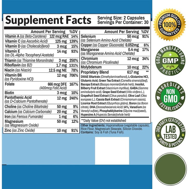 Private Label Brain Booster Nootropics Capsules For Adults Brain Brain Supplement Nootropics Booster Focus Concentration