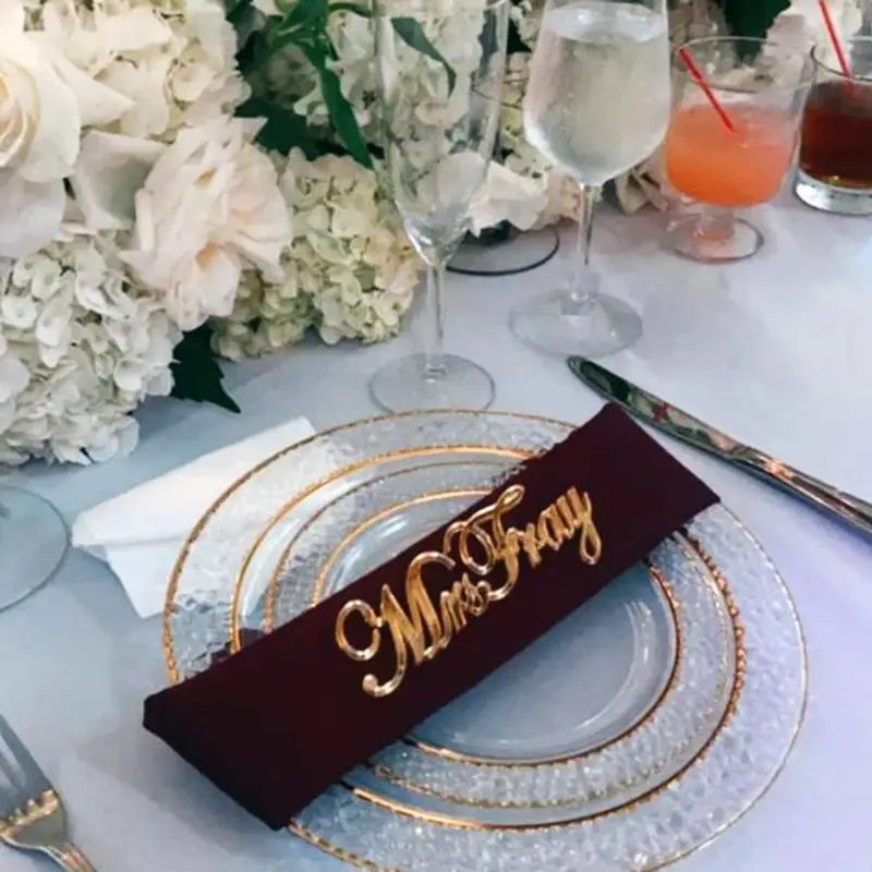 Customized Wedding table number Guset Name Place Cards Nameplate Gold Mirror Acrylic Name Plate