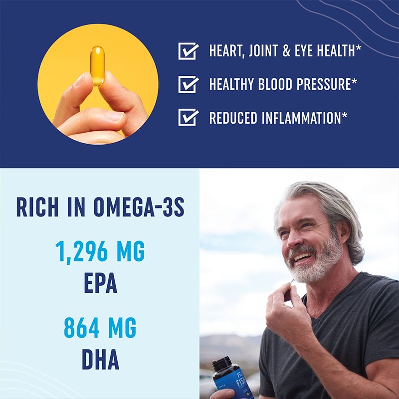 Omega-3 Fish Oil Concentrated Omega-3 per Pill Gluten-Free High EPA DHA for Heart Brain Joints