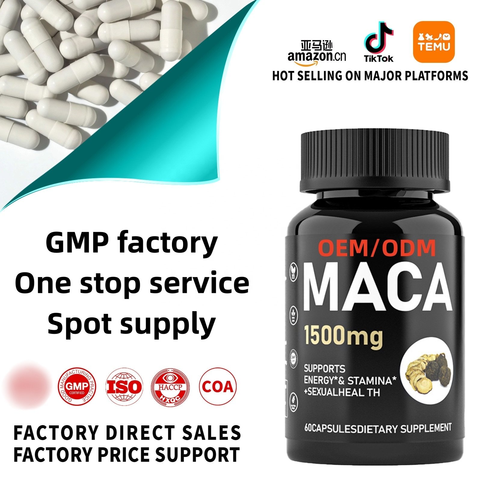Custom Male Supplements Energy Power Men Mens Health Supplement Herbs Enhancement Capsule Extract Maca Capsules