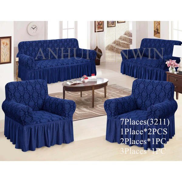 Wholesale durable Jacquard 4 pieces set sofa cover 3211 full cover custom 7 Places sofa slipcovers with skirt