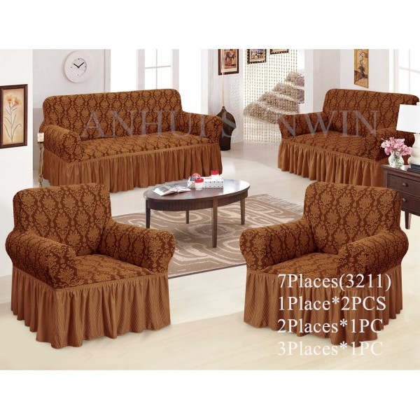 Wholesale durable Jacquard 4 pieces set sofa cover 3211 full cover custom 7 Places sofa slipcovers with skirt