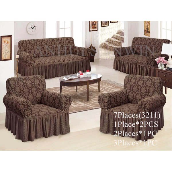 Wholesale durable Jacquard 4 pieces set sofa cover 3211 full cover custom 7 Places sofa slipcovers with skirt