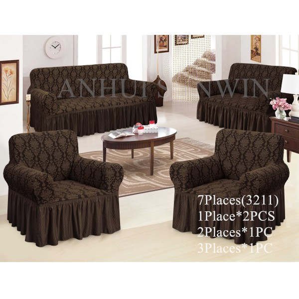 Wholesale durable Jacquard 4 pieces set sofa cover 3211 full cover custom 7 Places sofa slipcovers with skirt