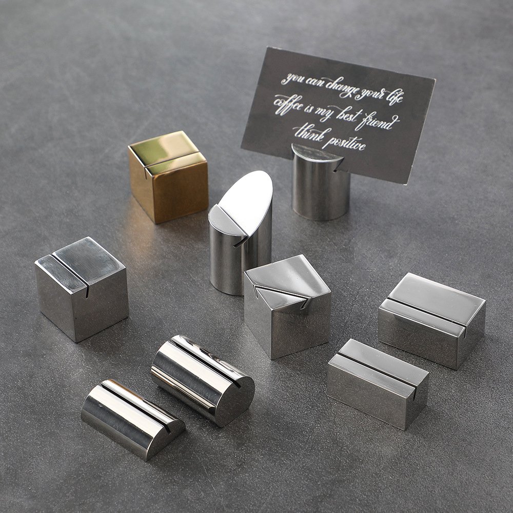 Modern Place Card Holder Stainless Steel Table Number Holder for Hotel Metal Name Tag Holder Picture Display Silver Card Stand