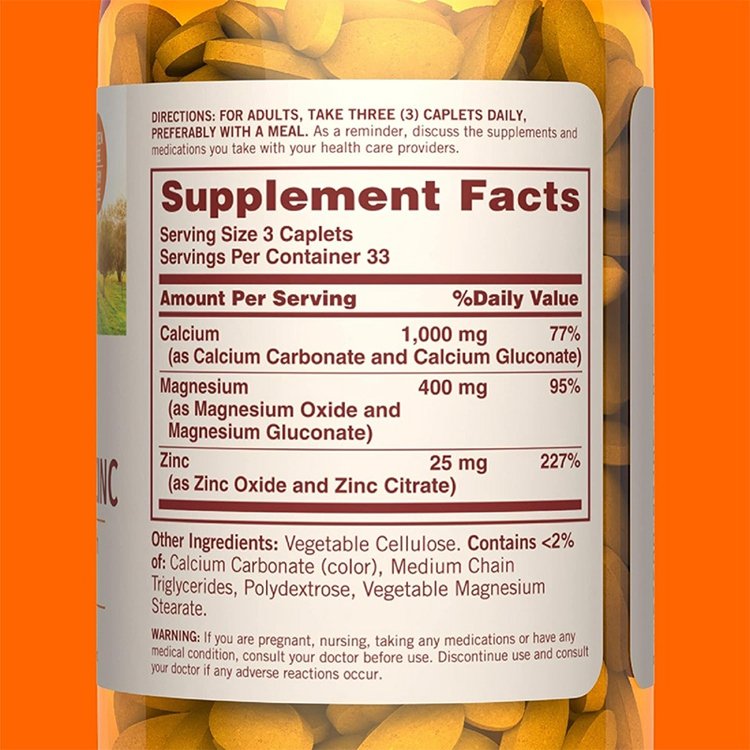 Calcium Magnesium Zinc Supports Strong Bones Promotes Nerve And Muscle Health 100 Caplets