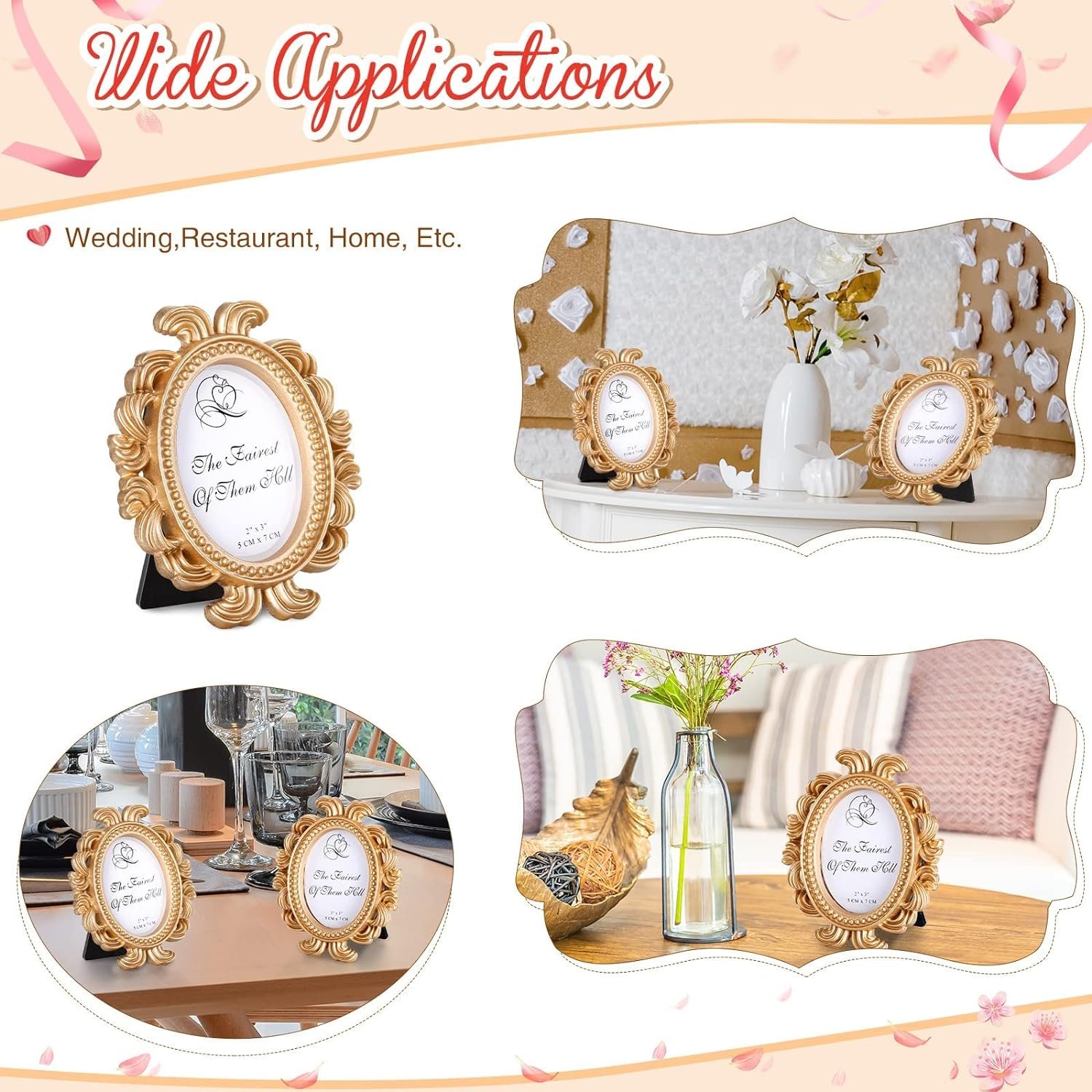 Picture Frame Antique Photo Frame Baroque Place Card Photo Holder Mini Beaded Resin Oval Frame for Table Top Display