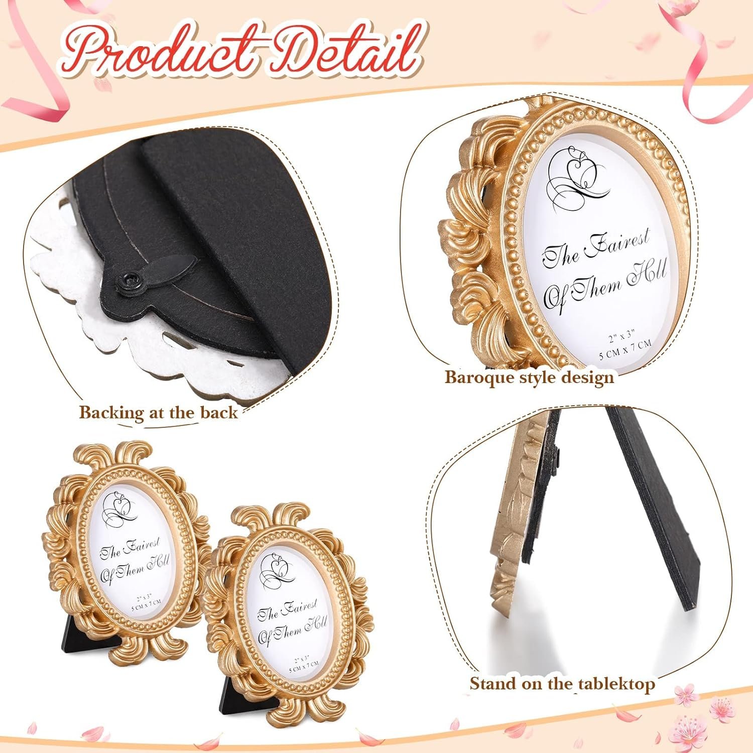 Picture Frame Antique Photo Frame Baroque Place Card Photo Holder Mini Beaded Resin Oval Frame for Table Top Display