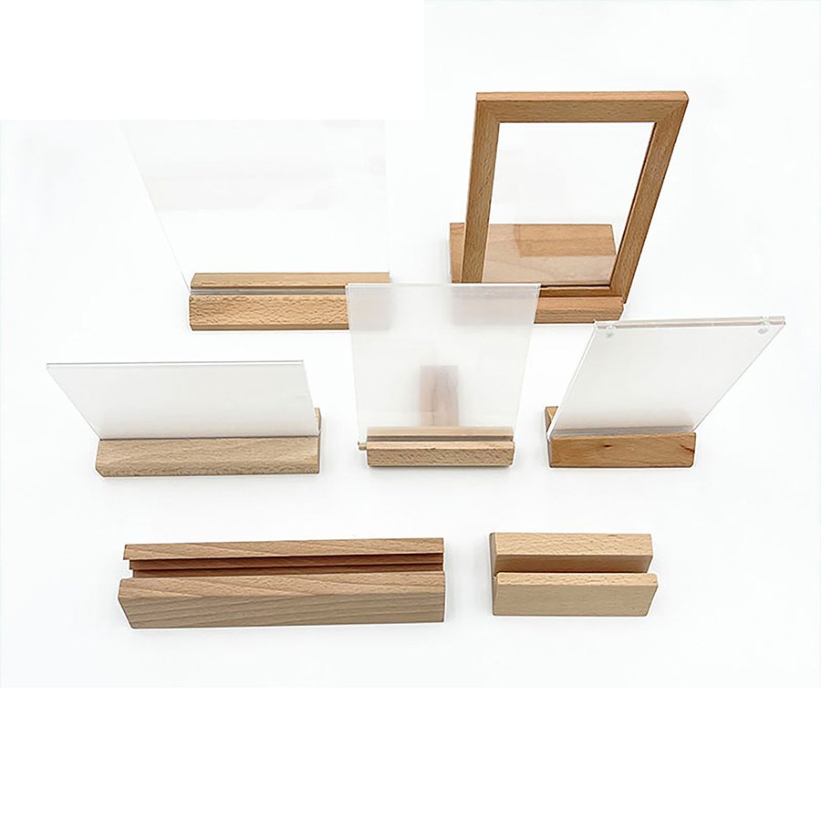 Folk Art Style Office Restaurant Dining Table Wooden Place Card Holders Business Gift Polished Wood Business Card Holder