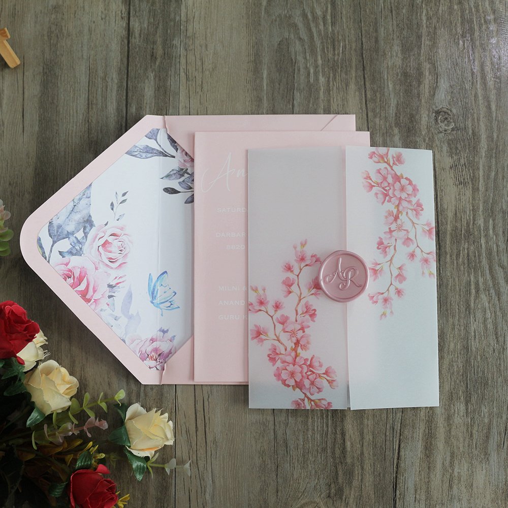 Elegant Leaves Wreath customized Wedding Invitations and Watercolor Greenery vellum jacket Invitations Cards