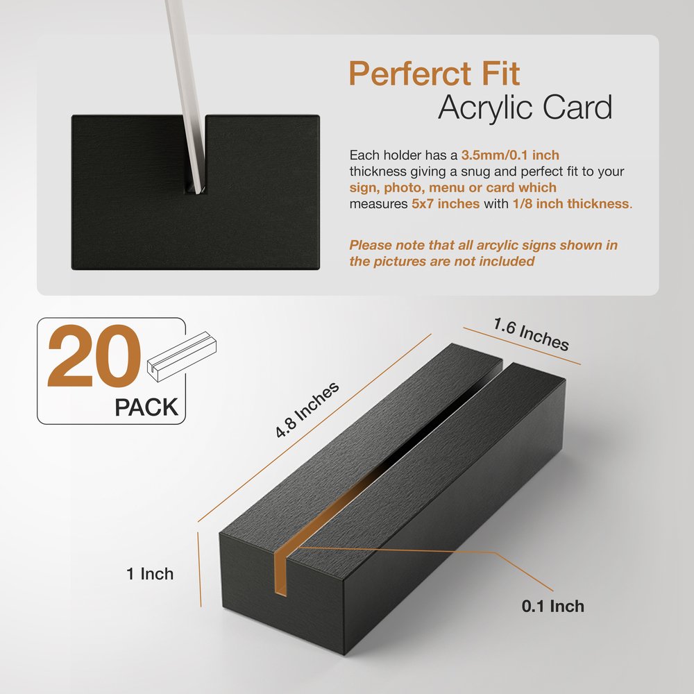 Place Card Holder 4.8 x 1.6 x 1"Wood Acrylic Sign Holders Acacia Wood Table Card Display Stands Good Quality