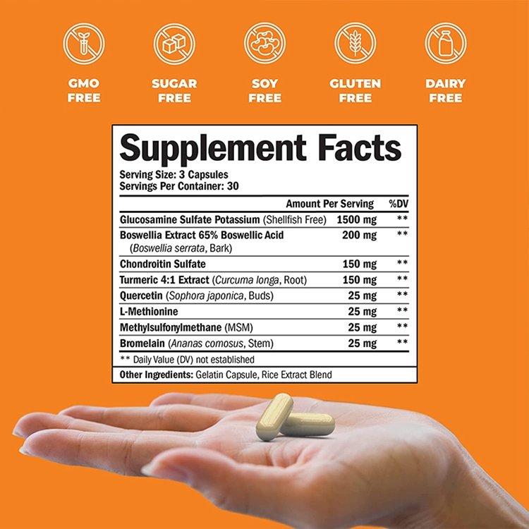 Glucosamine Chondroitin Turmeric Boswellia Joint Support Supplement Helps Occasional Discomfort Relief for Back Knees Hands