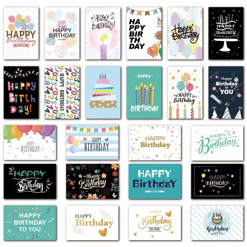 High Quality Wholesale 24 Pcs/pack Eco Friendly Happy Birthday Card Custom Greeting Cards With Envelopes