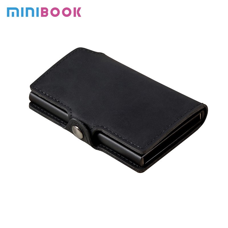 Vintage PU Leather credit card holder for men rfid steel wallet retractable id card holder rfid blocker wallet with gift box