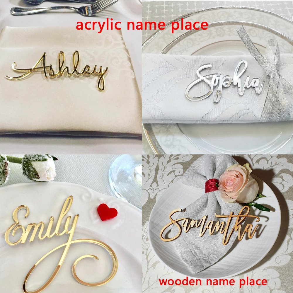 Factory Custom wedding reception decorations vellum paper acrylic mirror table food menu name cards