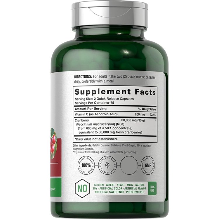 Cranberry Concentrate Extract Pills Vitamin C 150 Capsules Non-GMO and Gluten Free Cranberry Supplement