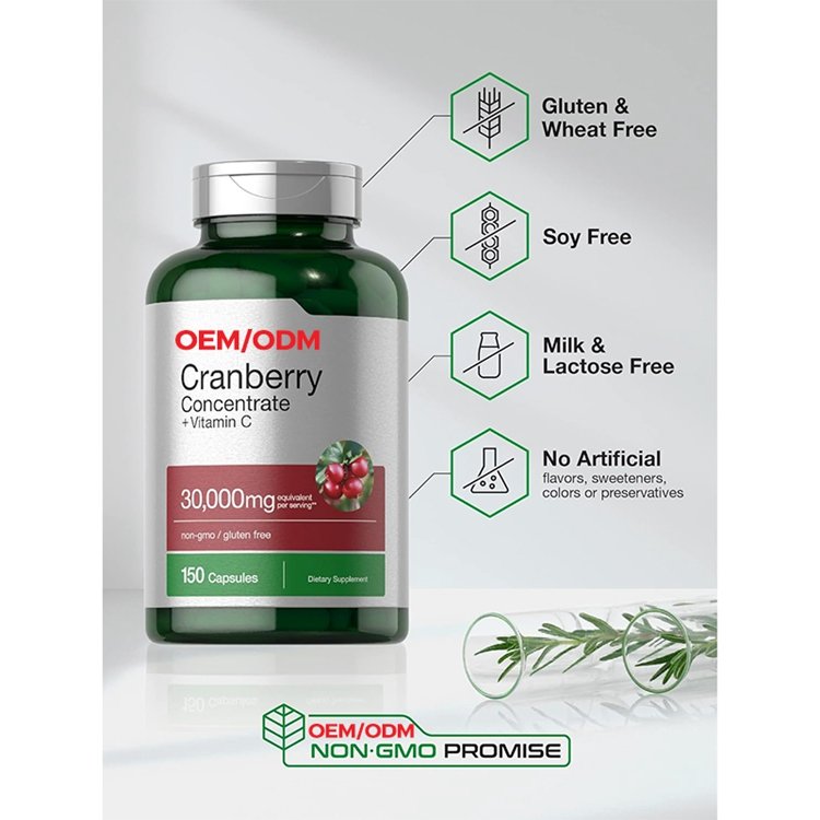Cranberry Concentrate Extract Pills Vitamin C 150 Capsules Non-GMO and Gluten Free Cranberry Supplement